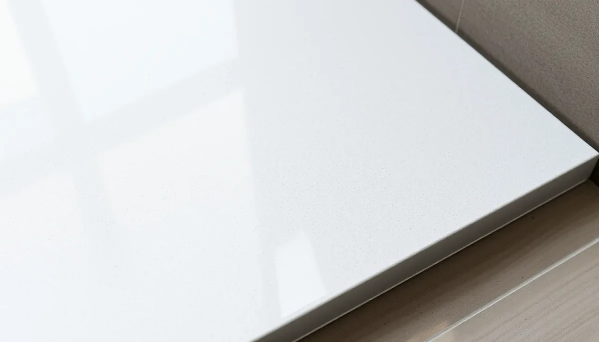 Gros plan sur la surface d'un receveur de douche extra-plat avec finition Gelcoat