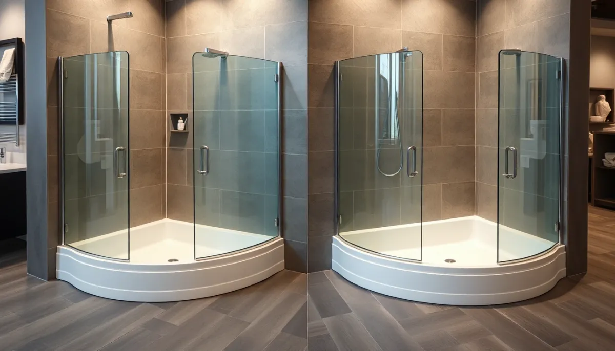 Comparaison de deux receveurs de douche extra-plats dans un showroom