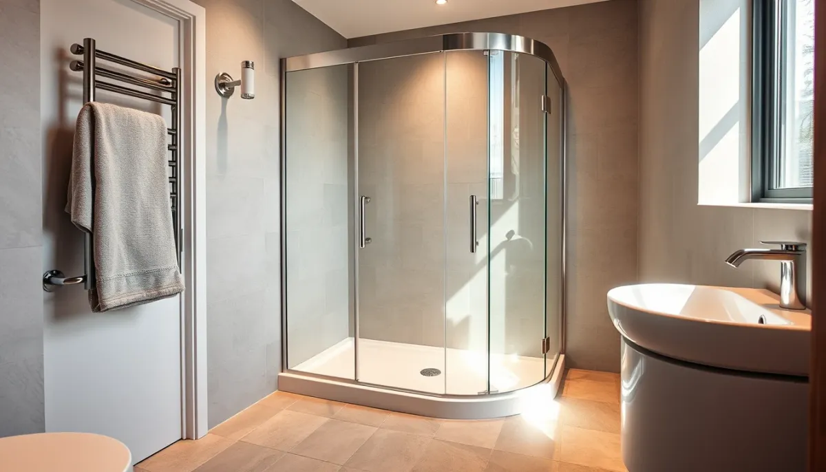 Douche à l'italienne compacte avec receveur encastré dans une petite salle de bains