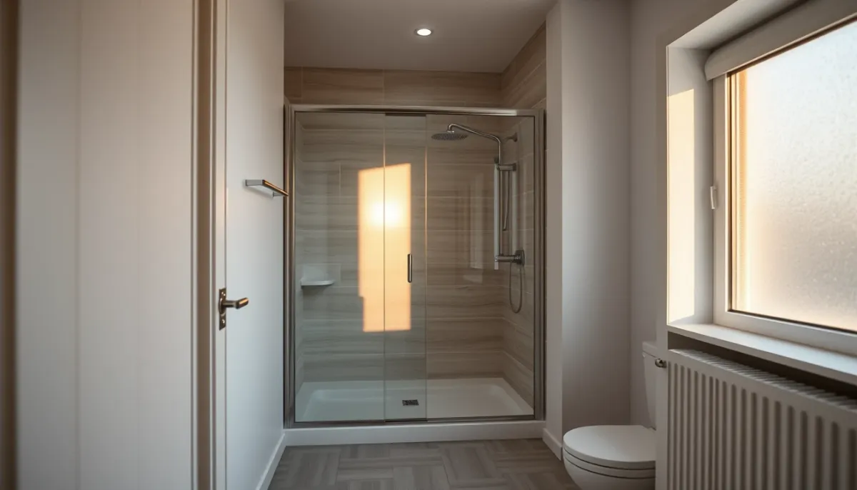 Salle de bains d'appartement aménagée avec une douche à l'italienne pour personne âgée