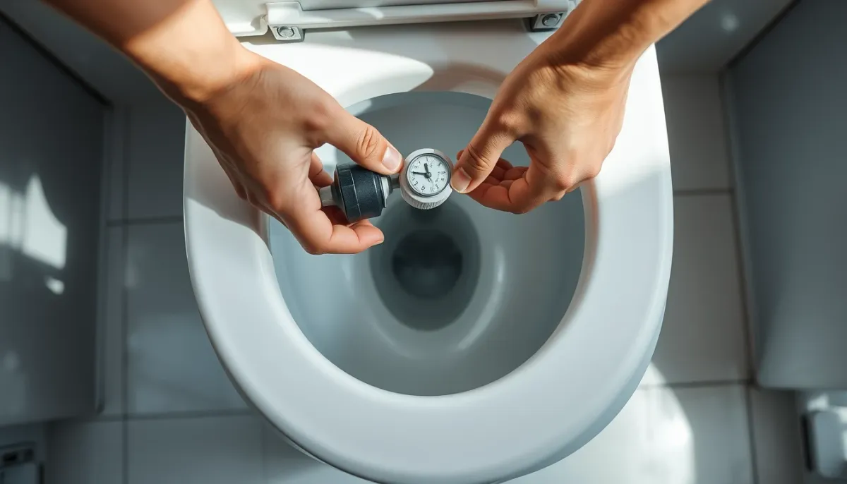 Vérification du mécanisme de chasse d'eau dans le réservoir, gros plan sur le flotteur