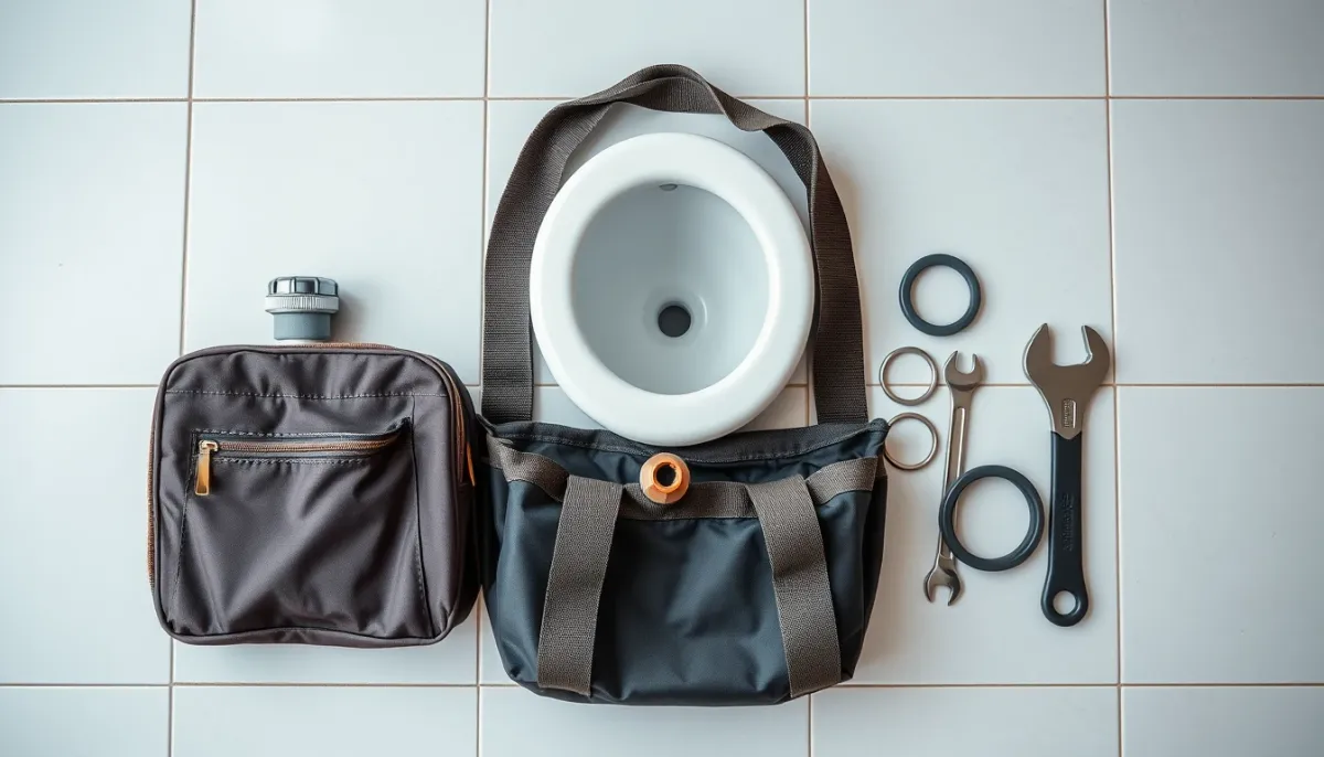 Pièces de rechange pour chasse d'eau et outils de plombier disposés sur le sol
