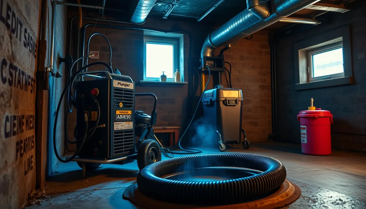 Équipement professionnel de plomberie, furet électrique et hydrocureur, pour débouchage de canalisation profonde