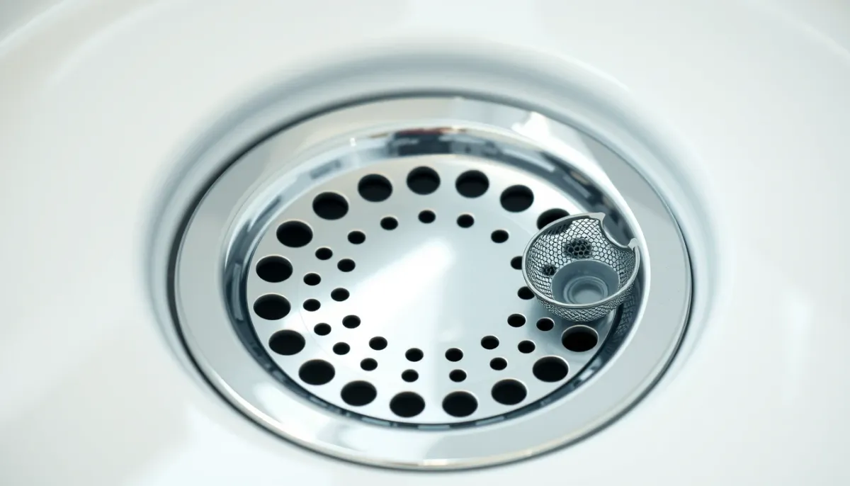 Salle de bain moderne avec grille de canalisation propre et filtre anti-cheveux, prévention des canalisations bouchées