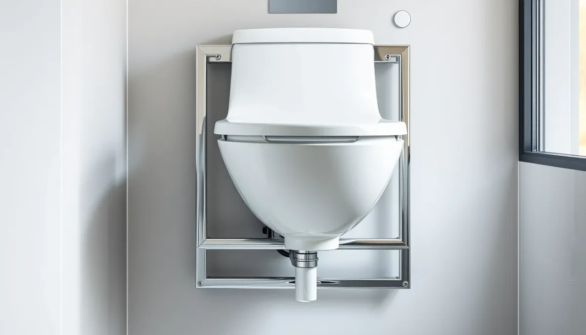 Bâti-support Geberit encastré dans une cloison, montrant le réservoir et le mécanisme