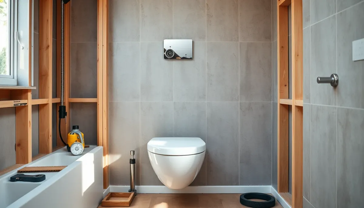 Pose d'un WC suspendu Grohe lors d'une rénovation de salle de bains