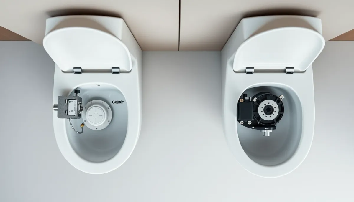 Comparaison de deux mécanismes de WC suspendu côte à côte