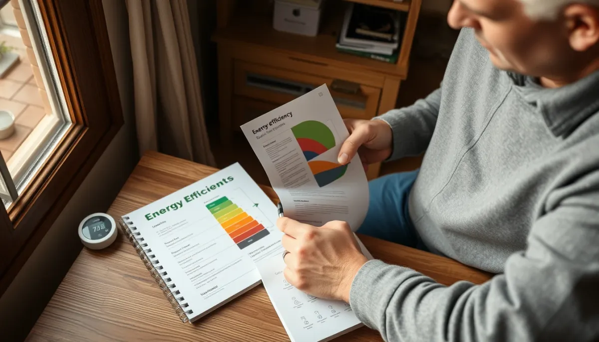 Propriétaire examinant des documents sur les aides et la performance énergétique