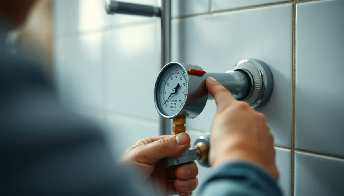 Vérification de la pression d'eau avec un manomètre sur un robinet