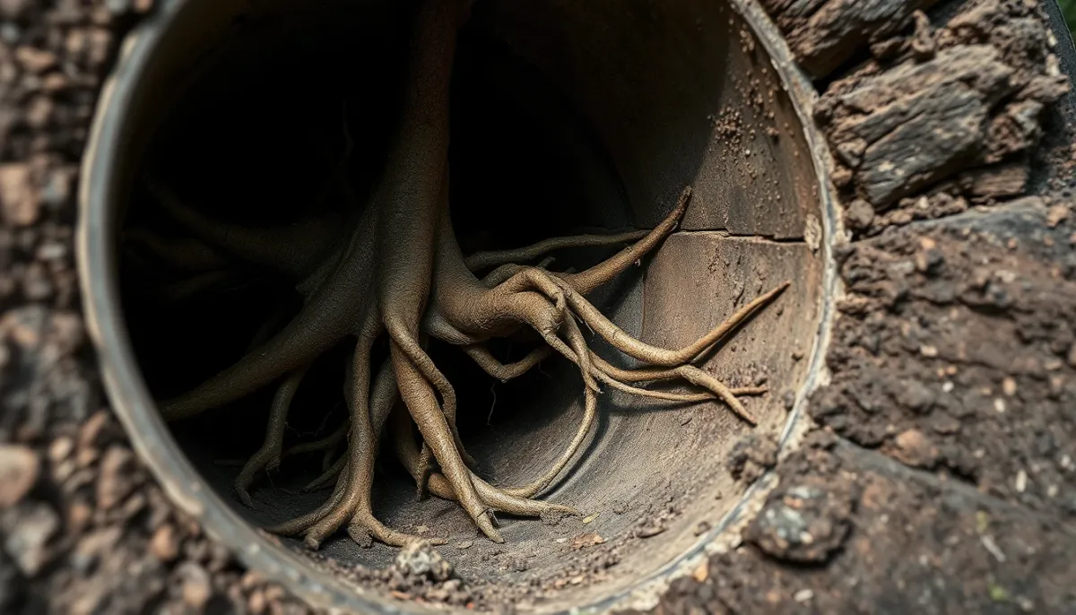 Racines d'arbre pénétrant dans une canalisation enterrée