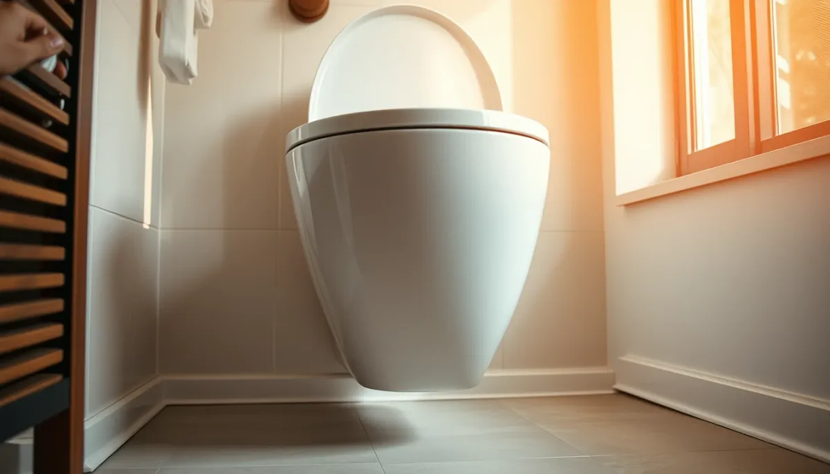 Utilisation quotidienne d'un WC suspendu Ideal Standard avec sol dégagé